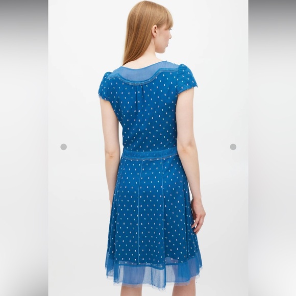 Marc Jacobs 100% Silk Blue Floral Mini Dress Sheer Trim Button Detail Size 4 - Picture 3 of 12